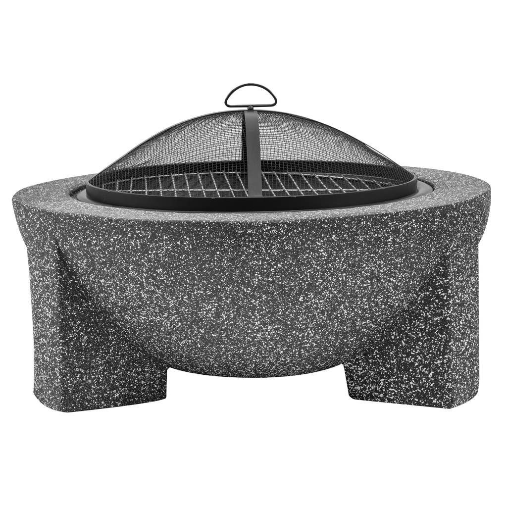 Round MgO Fire Pit with BBQ Grill & Safety Mesh Screen 75cm - Dark Grey DG191