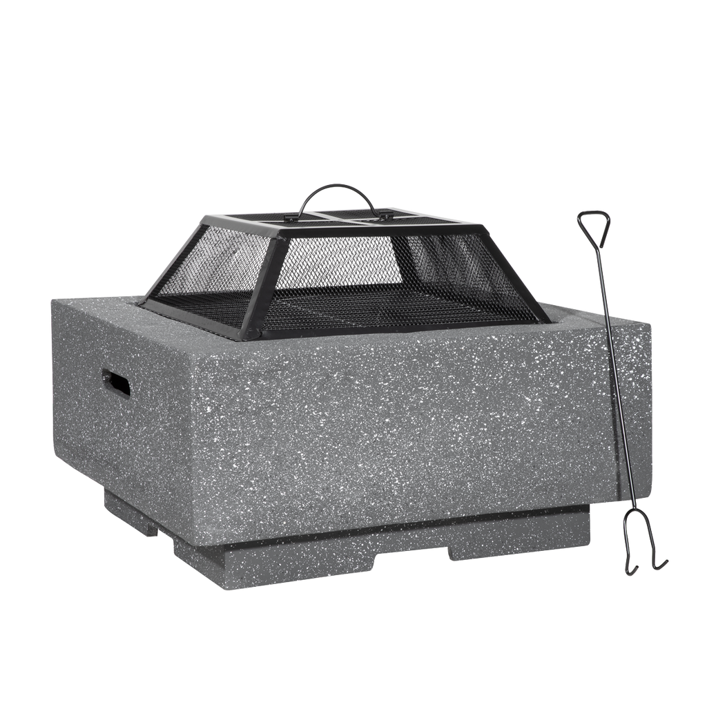 Dellonda Square MgO Fire Pit with BBQ Grill, Safety Mesh Screen - Dark Grey DG193
