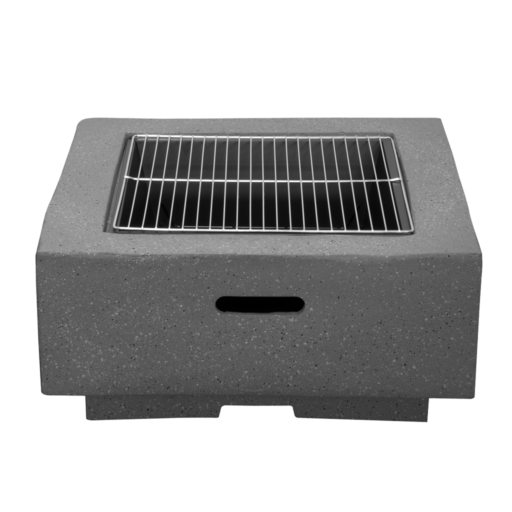 Dellonda Square MgO Fire Pit with BBQ Grill, Safety Mesh Screen - Dark Grey DG193