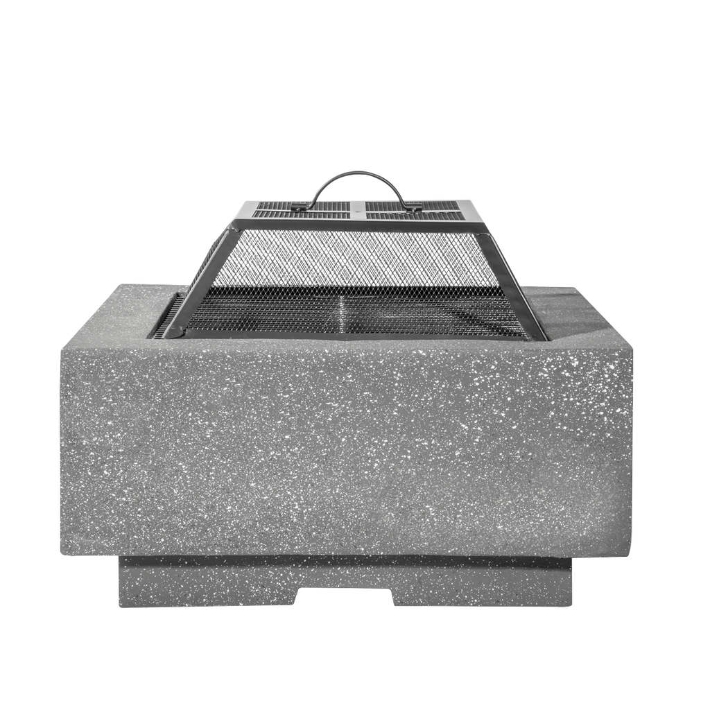 Dellonda Square MgO Fire Pit with BBQ Grill, Safety Mesh Screen - Dark Grey DG193