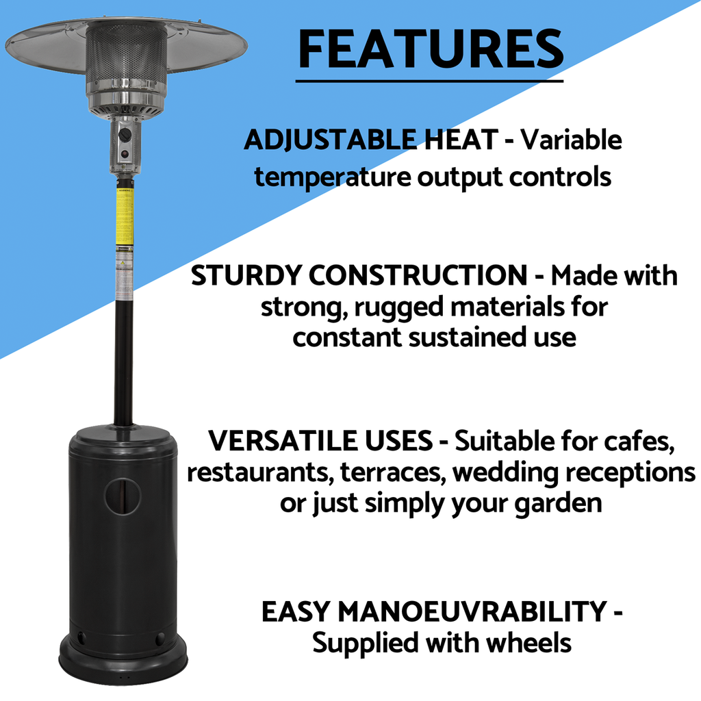 Dellonda Freestanding Outdoor Gas Patio Heater with Wheels 13kW - Black DG1
