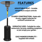 Dellonda Freestanding Outdoor Gas Patio Heater with Wheels 13kW - Black DG1