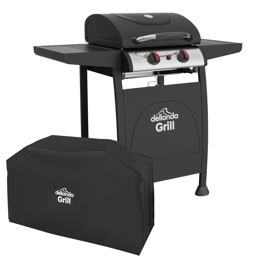 2 Burner Gas BBQ Grill with Piezo Ignition, Thermometer & Cover DG227
