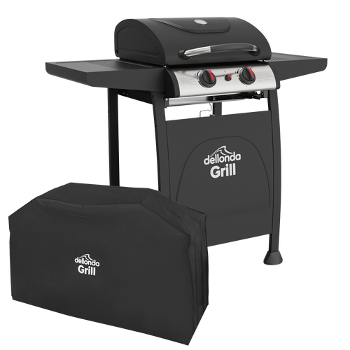 2 Burner Gas BBQ Grill with Piezo Ignition, Thermometer & Cover DG227