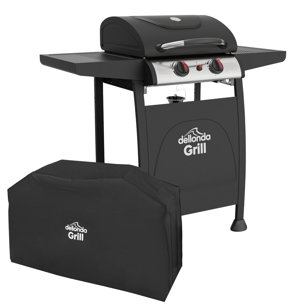 2 Burner Gas BBQ Grill with Piezo Ignition, Thermometer & Cover DG227
