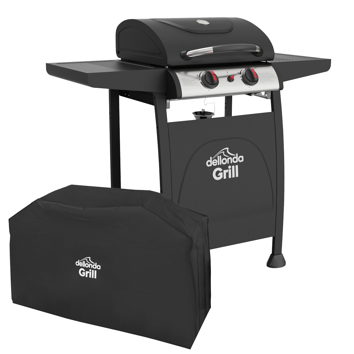 2 Burner Gas BBQ Grill with Piezo Ignition, Thermometer & Cover DG227