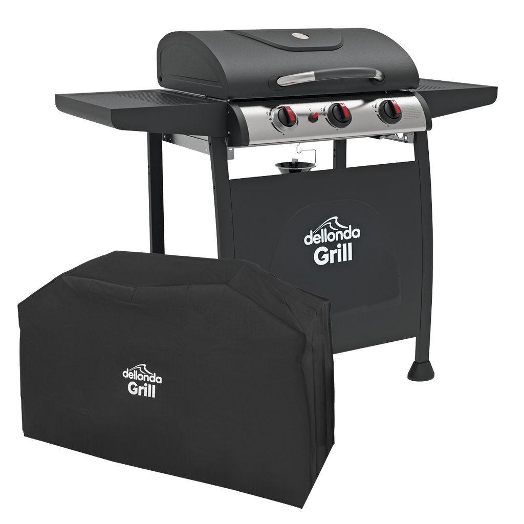 3 Burner Gas BBQ Grill with Piezo Ignition, Thermometer & Cover DG228