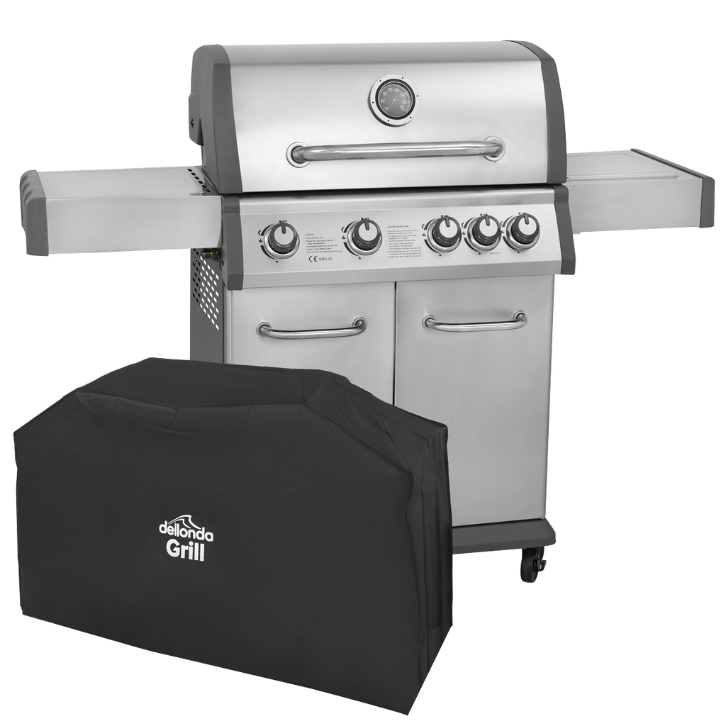 4+1 Burner Deluxe Gas BBQ Grill with Piezo Ignition & Thermometer & Cover - Stainless Steel DG231