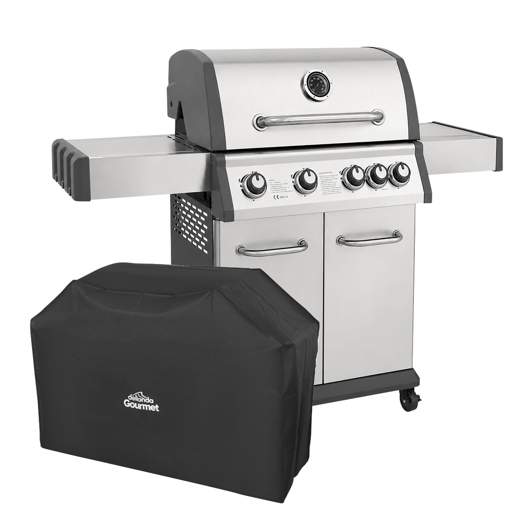 4+1 Burner Deluxe Gas BBQ Grill with Piezo Ignition & Thermometer & Cover - Stainless Steel DG231