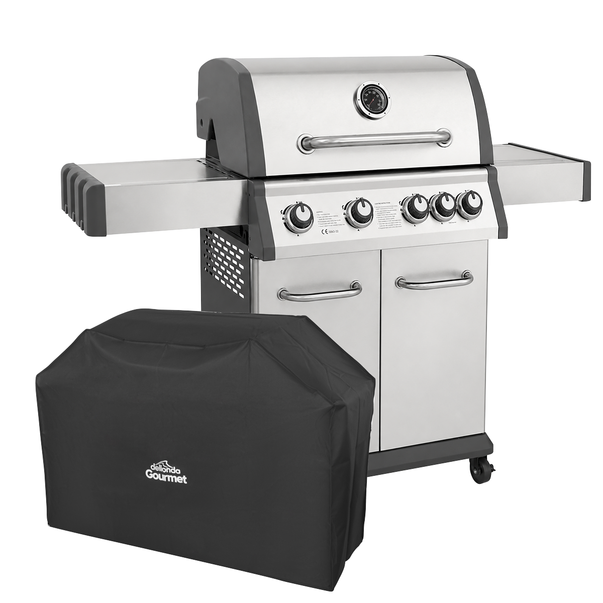 4+1 Burner Deluxe Gas BBQ Grill with Piezo Ignition & Thermometer & Cover - Stainless Steel DG231