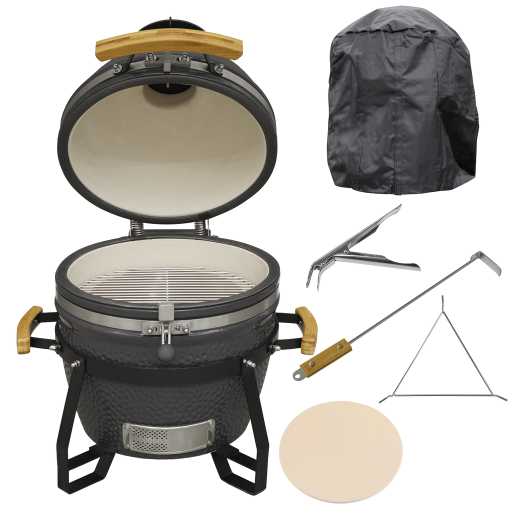 Deluxe 16"(40cm) Ceramic Kamado Style BBQ, Cover, Grid Gripper, Heat Deflector & Heat Deflector Support DG235