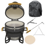 Deluxe 16"(40cm) Ceramic Kamado Style BBQ, Cover, Grid Gripper, Heat Deflector & Heat Deflector Support DG235