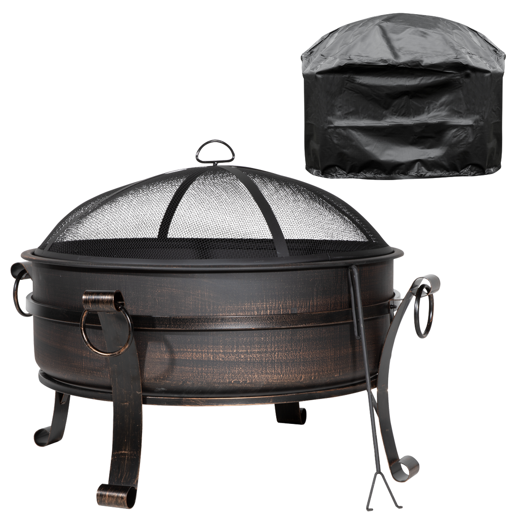Deluxe 2-in-1 Outdoor Fire Pit/Coffee Table with Drawstring Cover 93cm Antique Bronze Effect DG237