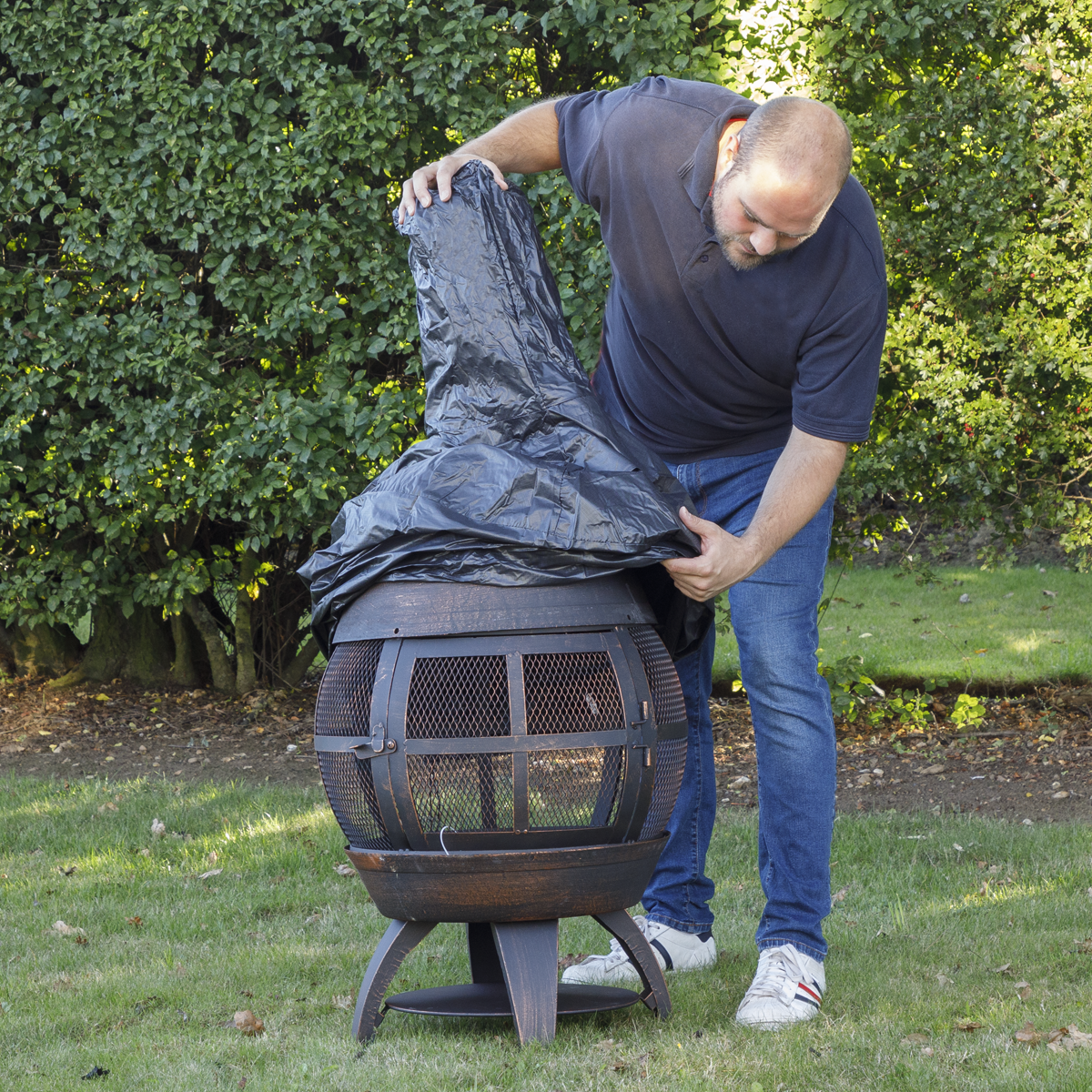 Dellonda Deluxe 360° Antique Bronze Chiminea/Fire Pit with Fire Poker & Cover DG241