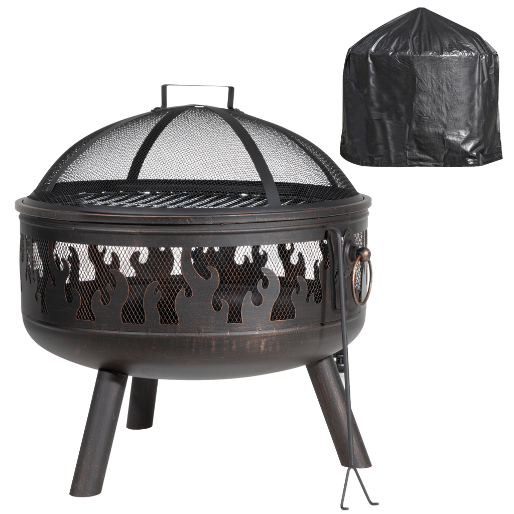 Dellonda Deluxe Fire Pit with Cooking Grill, Safety Screen, Poker & Cover DG242