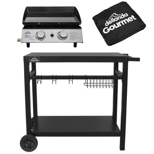 2 Burner Portable Gas Plancha, Cover & Trolley DG249
