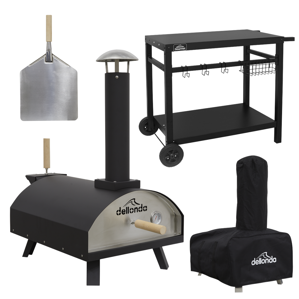 Wood-Fired Pizza Oven, Pizza Peel, Cover & Plancha Trolley 14" - Black DG258