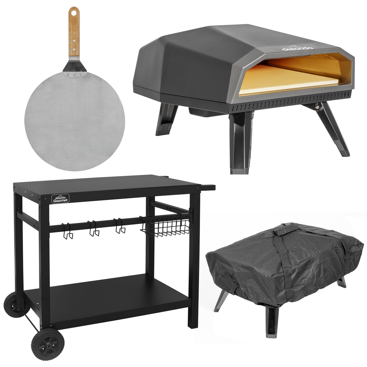 Gas Pizza Oven with Water-Resistant Cover/Carry Bag, 12" Pizza Peel & Plancha Trolley DG262