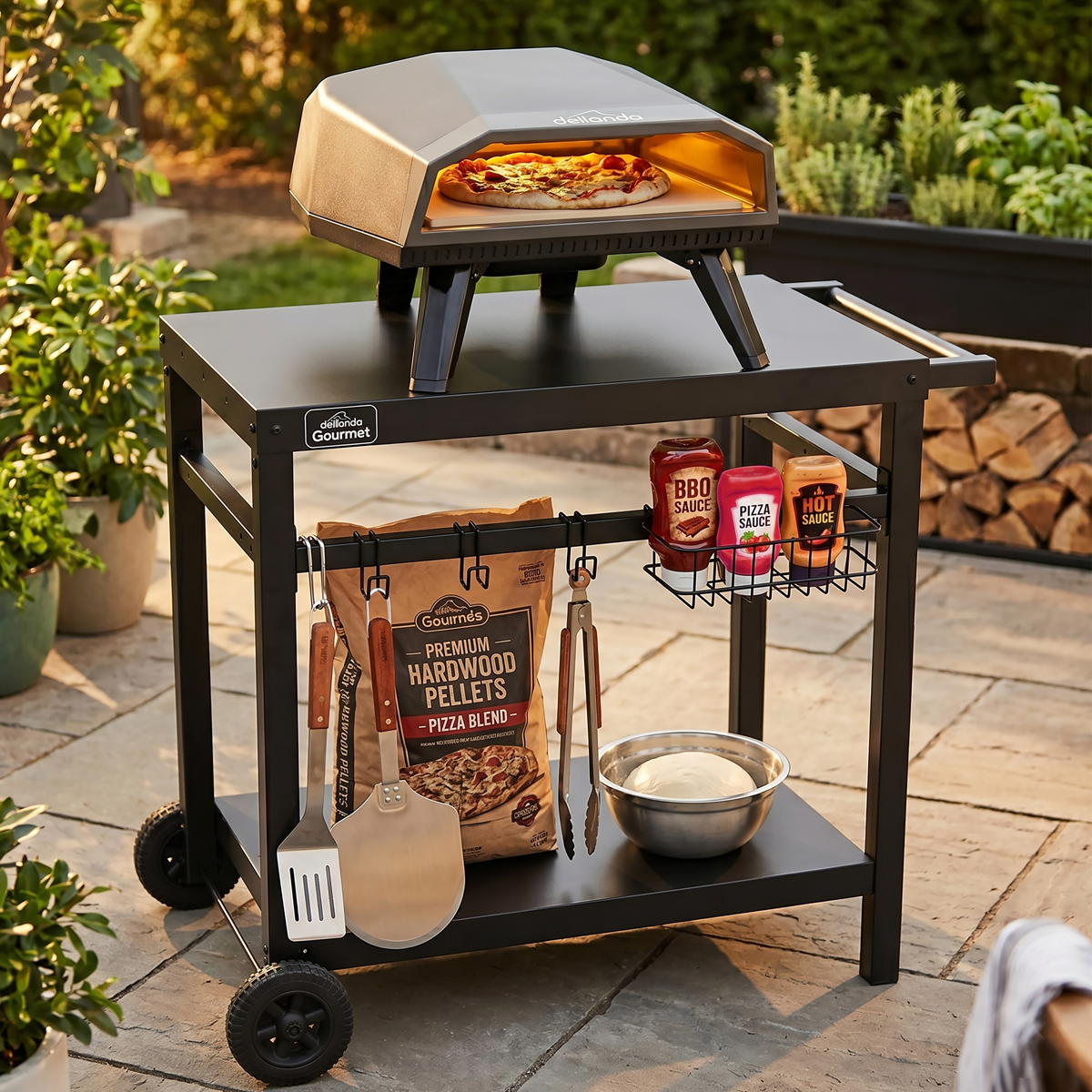 Gas Pizza Oven with Water-Resistant Cover/Carry Bag, 12" Pizza Peel & Plancha Trolley DG262