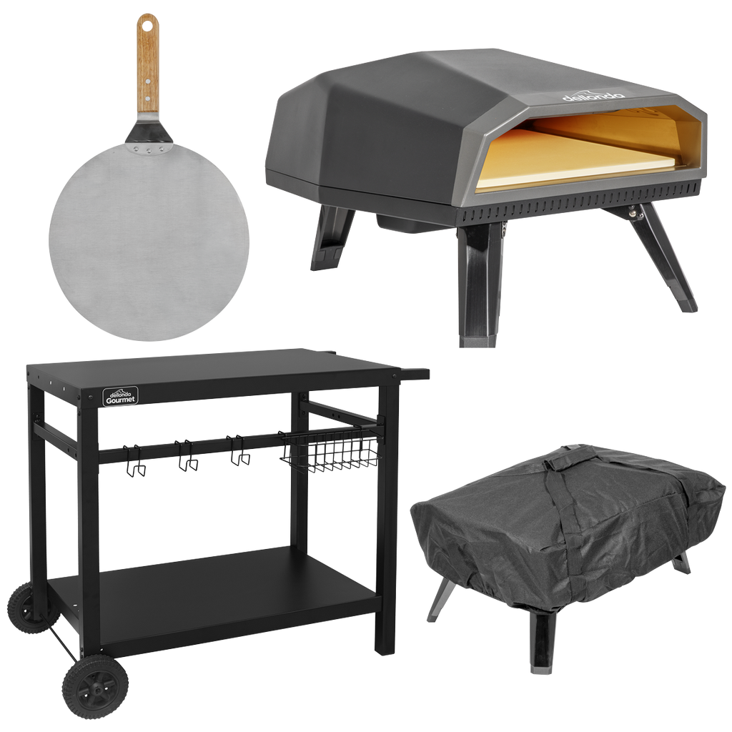 Gas Pizza Oven with Water-Resistant Cover/Carry Bag, 12" Pizza Peel & Plancha Trolley DG262