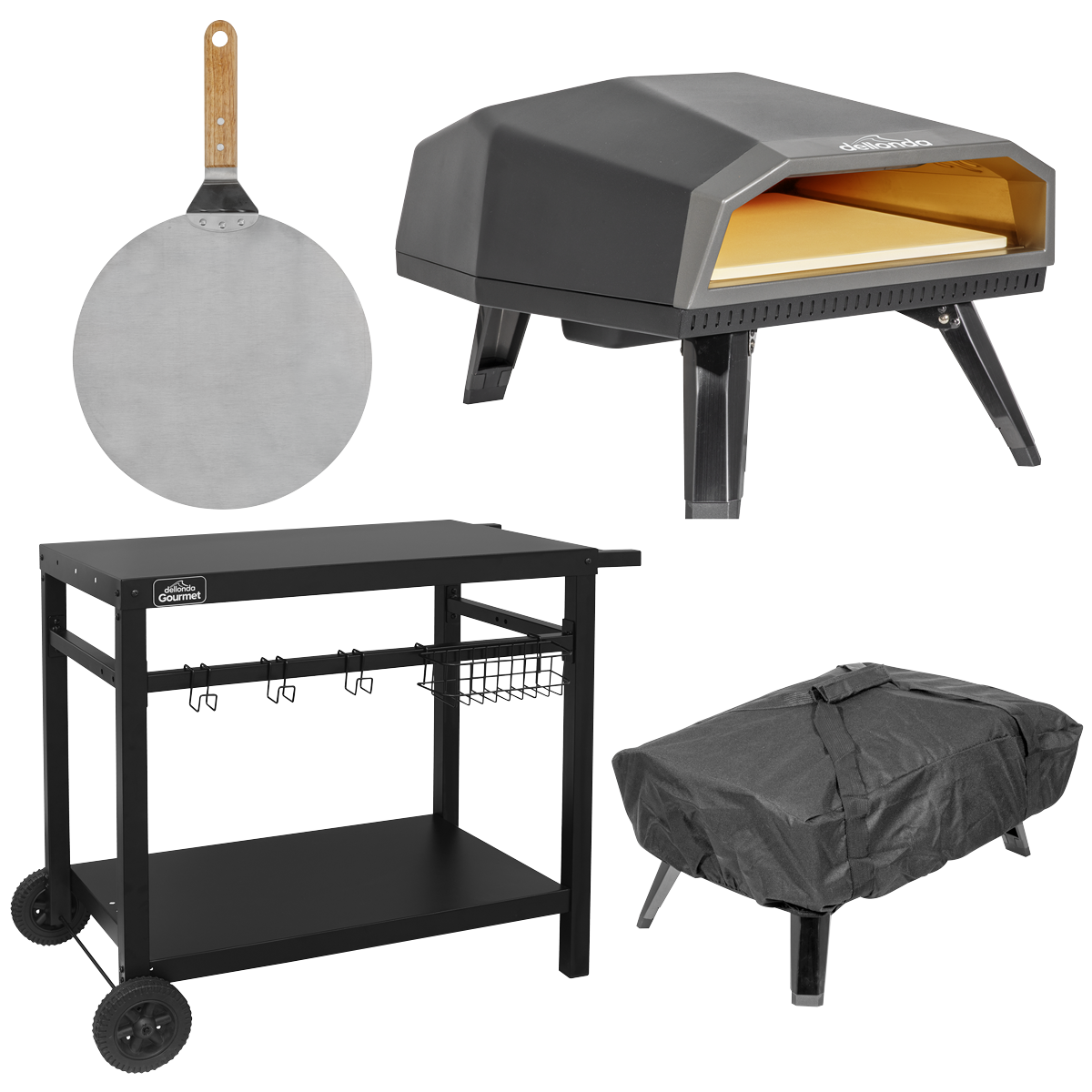 Gas Pizza Oven with Water-Resistant Cover/Carry Bag, 12" Pizza Peel & Plancha Trolley DG262