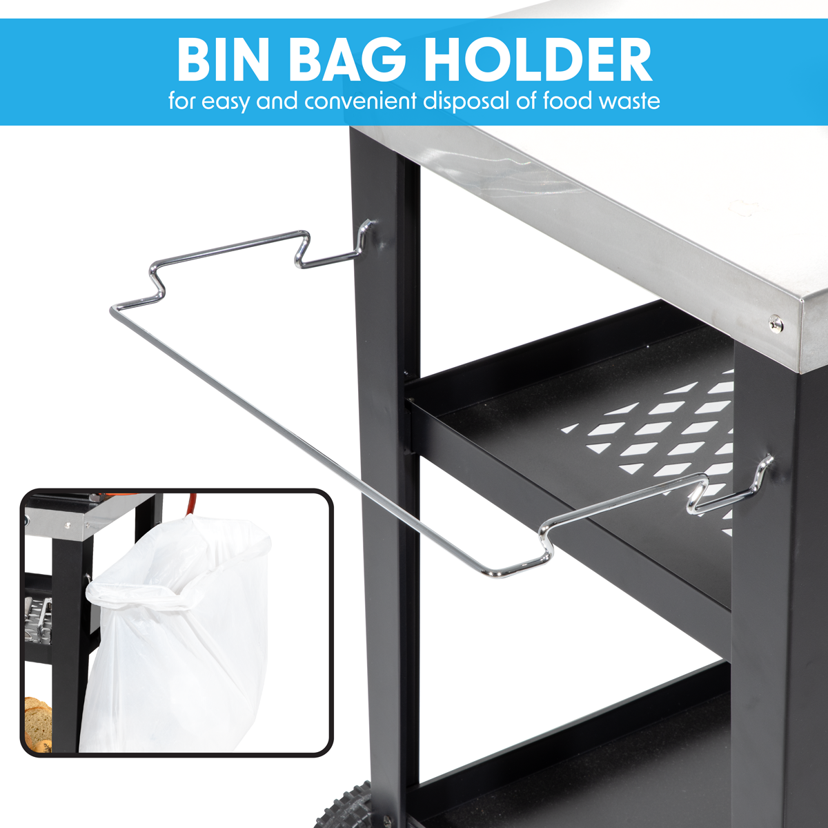 Plancha Trolley with Utensil Holder & Stainless Steel Top DG263