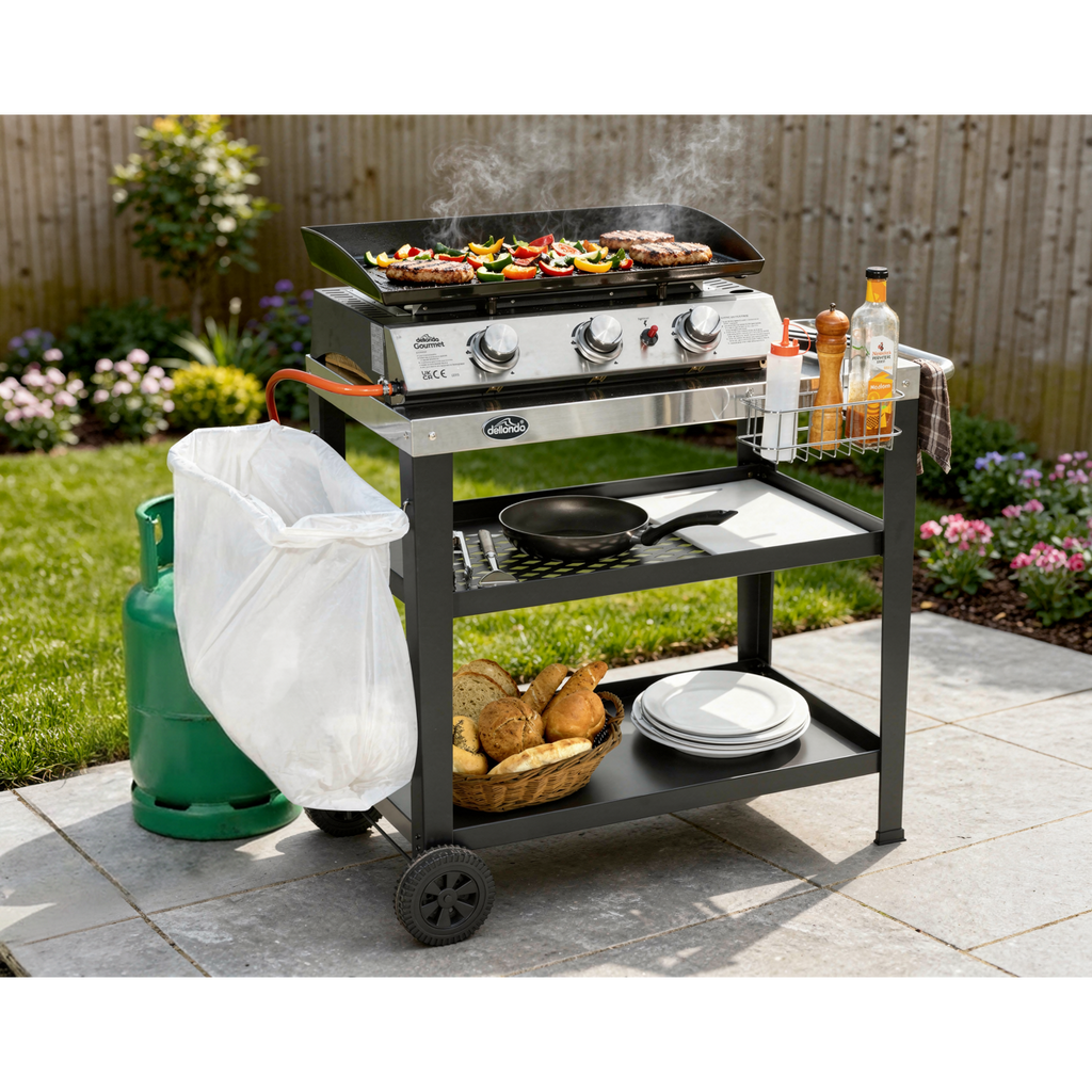 Plancha Trolley with Utensil Holder & Stainless Steel Top DG263