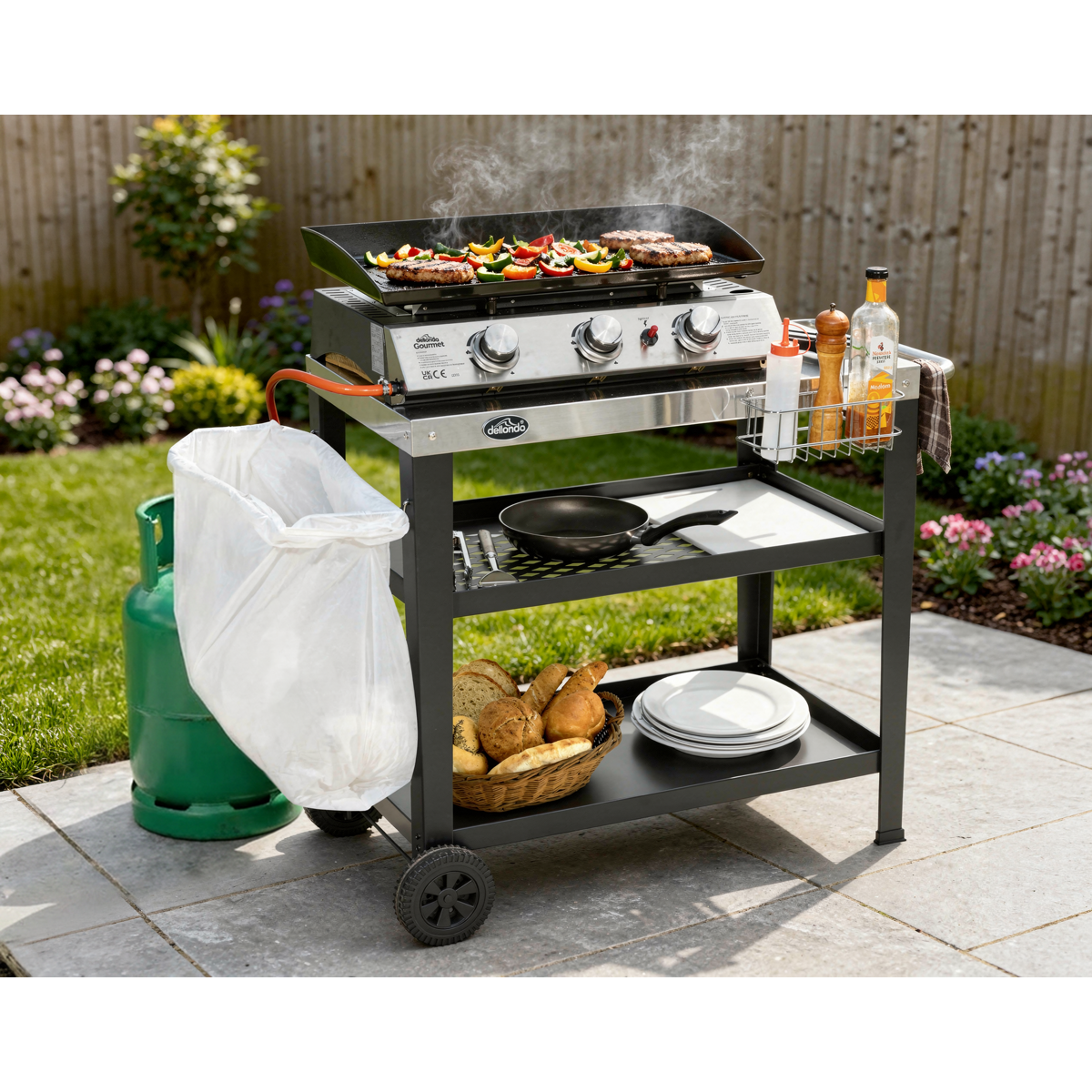 Plancha Trolley with Utensil Holder & Stainless Steel Top DG263
