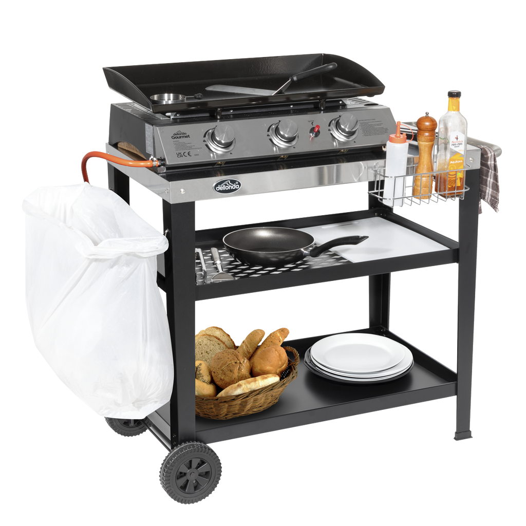 Plancha Trolley with Utensil Holder & Stainless Steel Top DG263