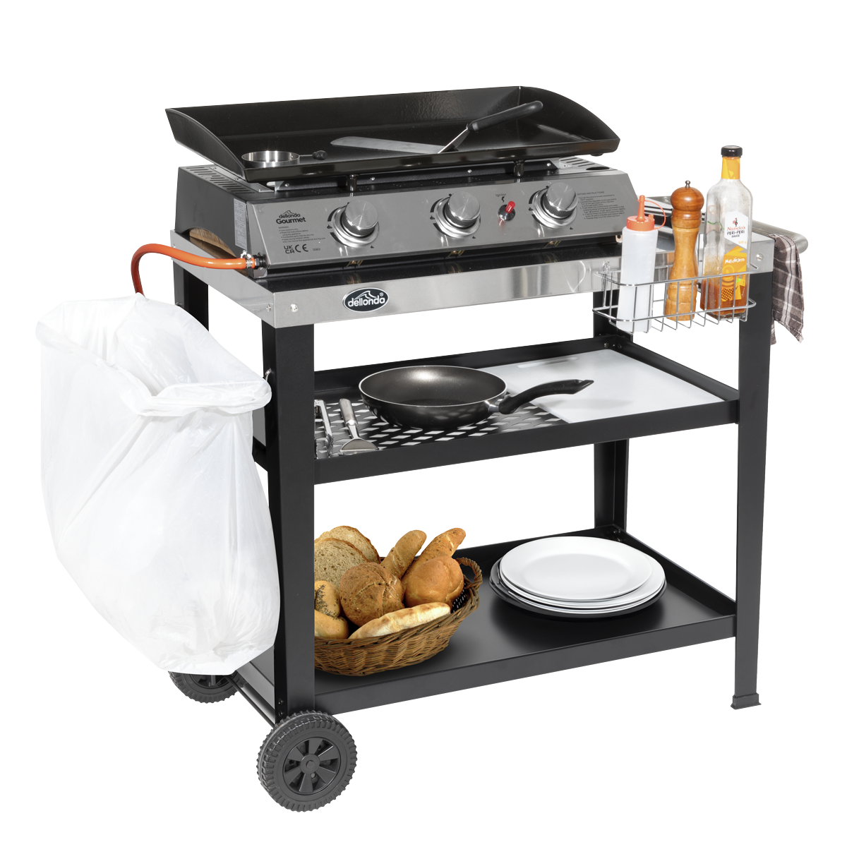 Plancha Trolley with Utensil Holder & Stainless Steel Top DG263