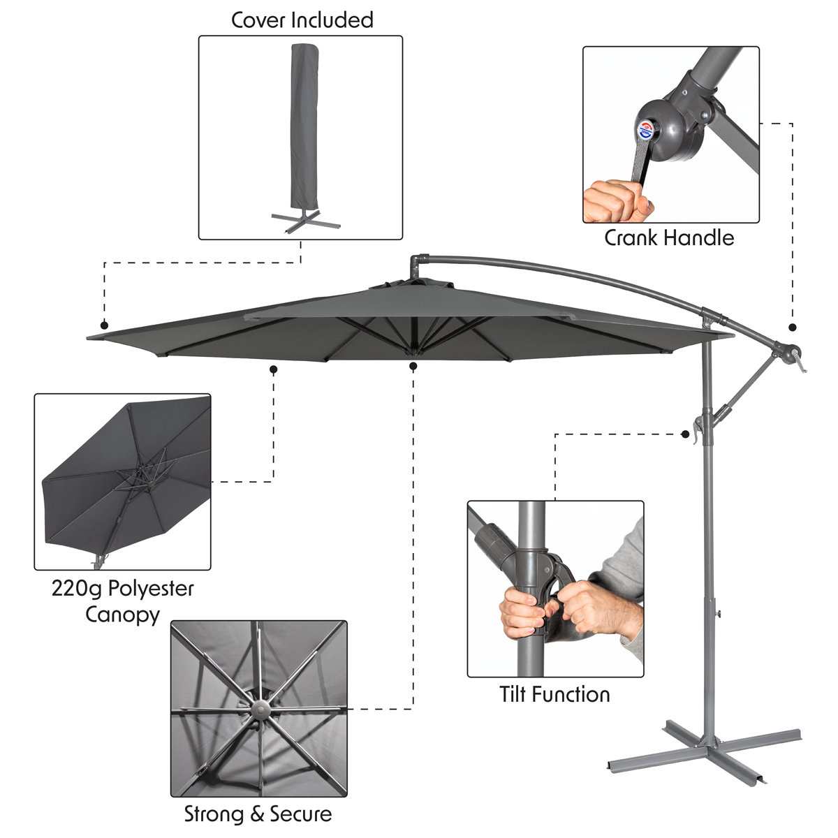 Banana Parasol with Cover 3m - Grey DG264