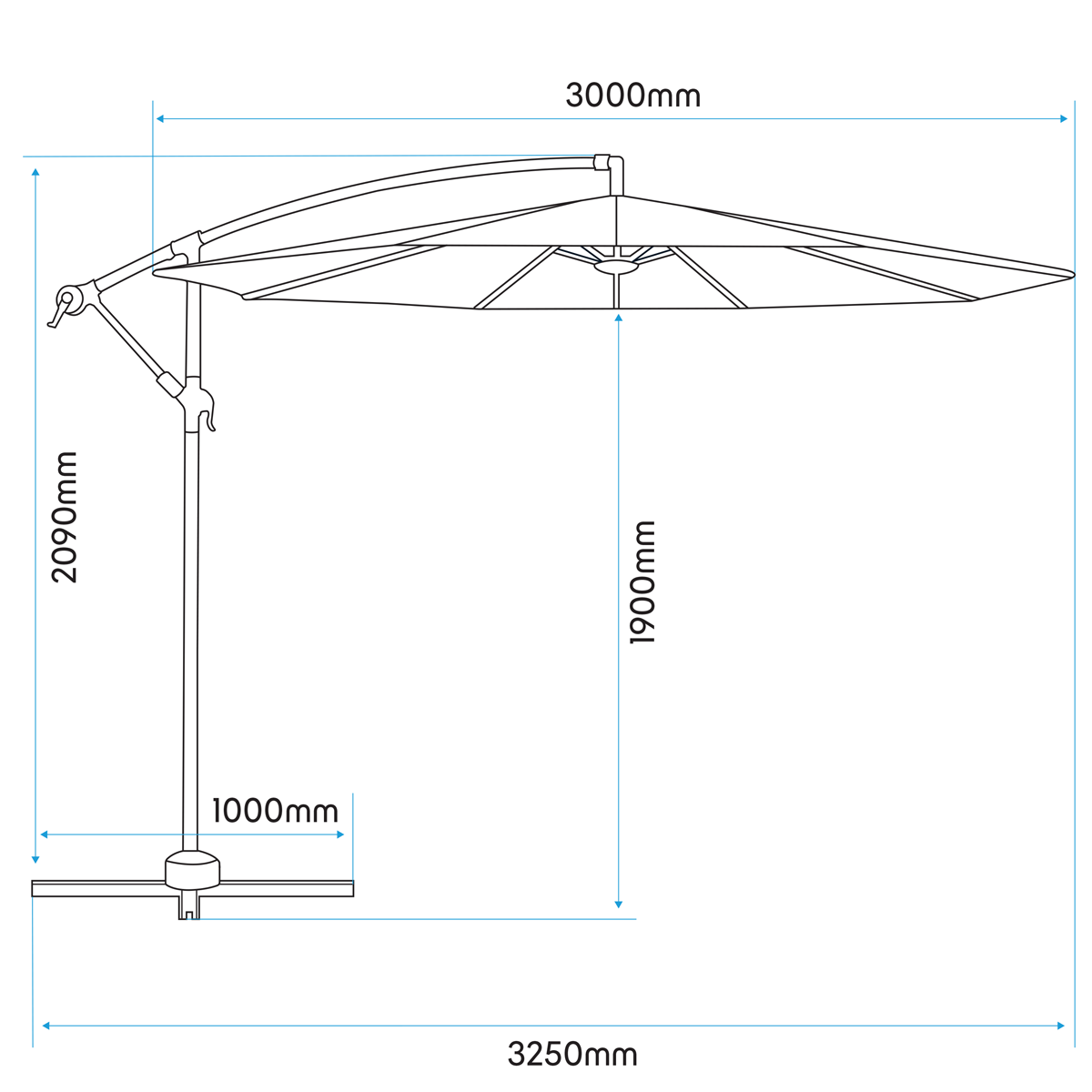 Banana Parasol with Cover 3m - Grey DG264