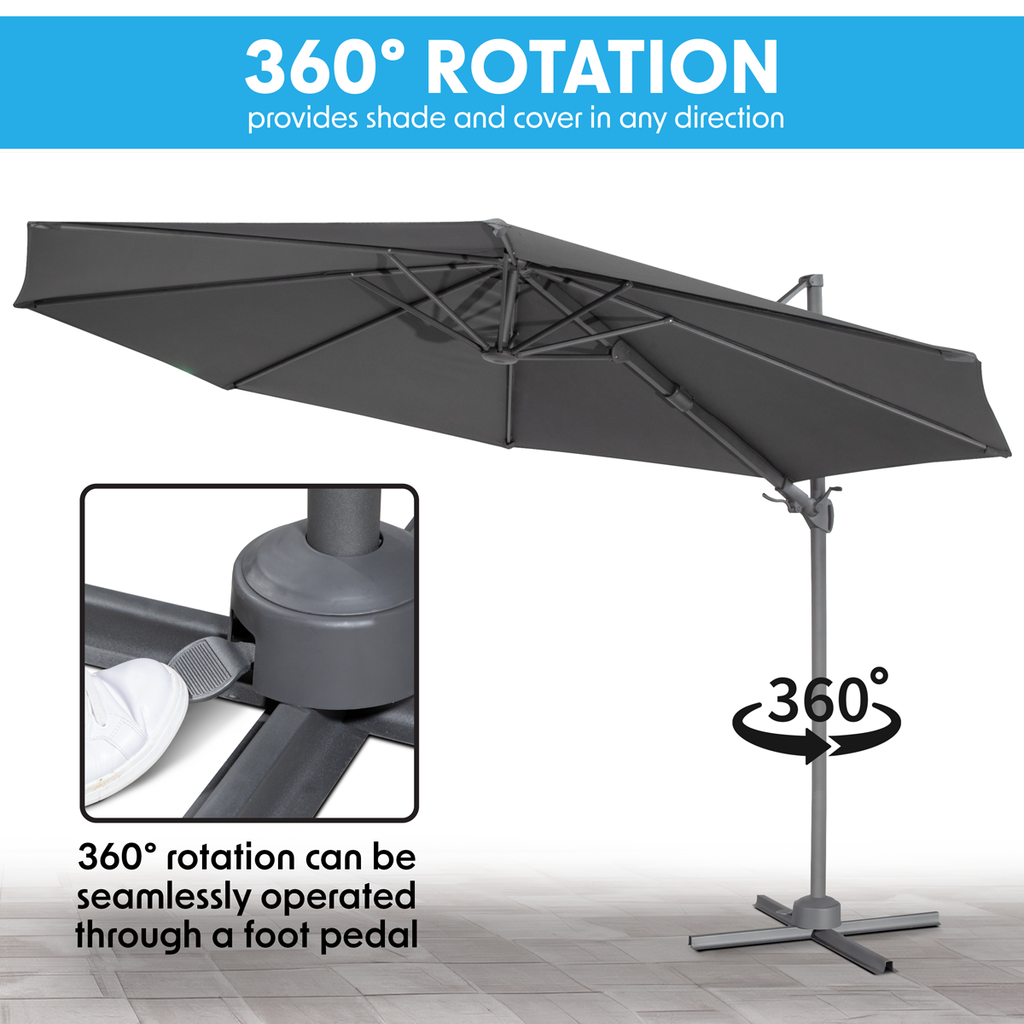 Cantilever Parasol with 360° Rotation, Tilt & Cover 3m - Grey DG267