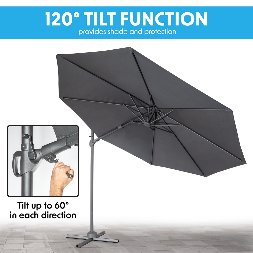 Cantilever Parasol with 360° Rotation, Tilt & Cover 3m - Grey DG267