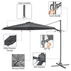 Cantilever Parasol with 360° Rotation, Tilt & Cover 3m - Grey DG267