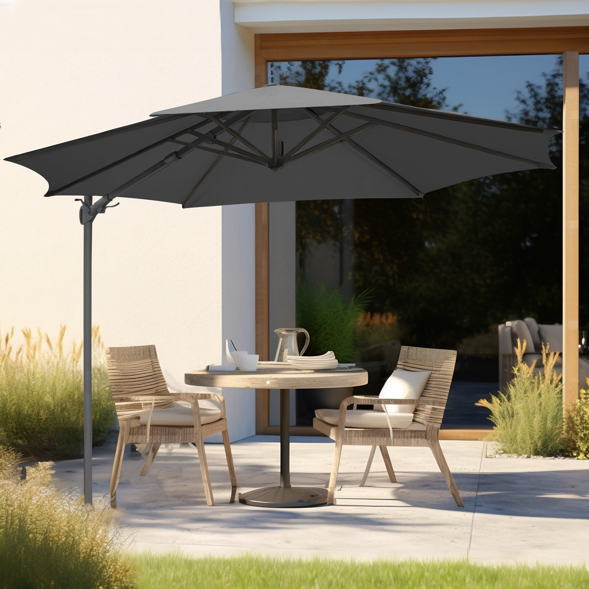 Cantilever Parasol with 360° Rotation, Tilt & Cover 3m - Grey DG267
