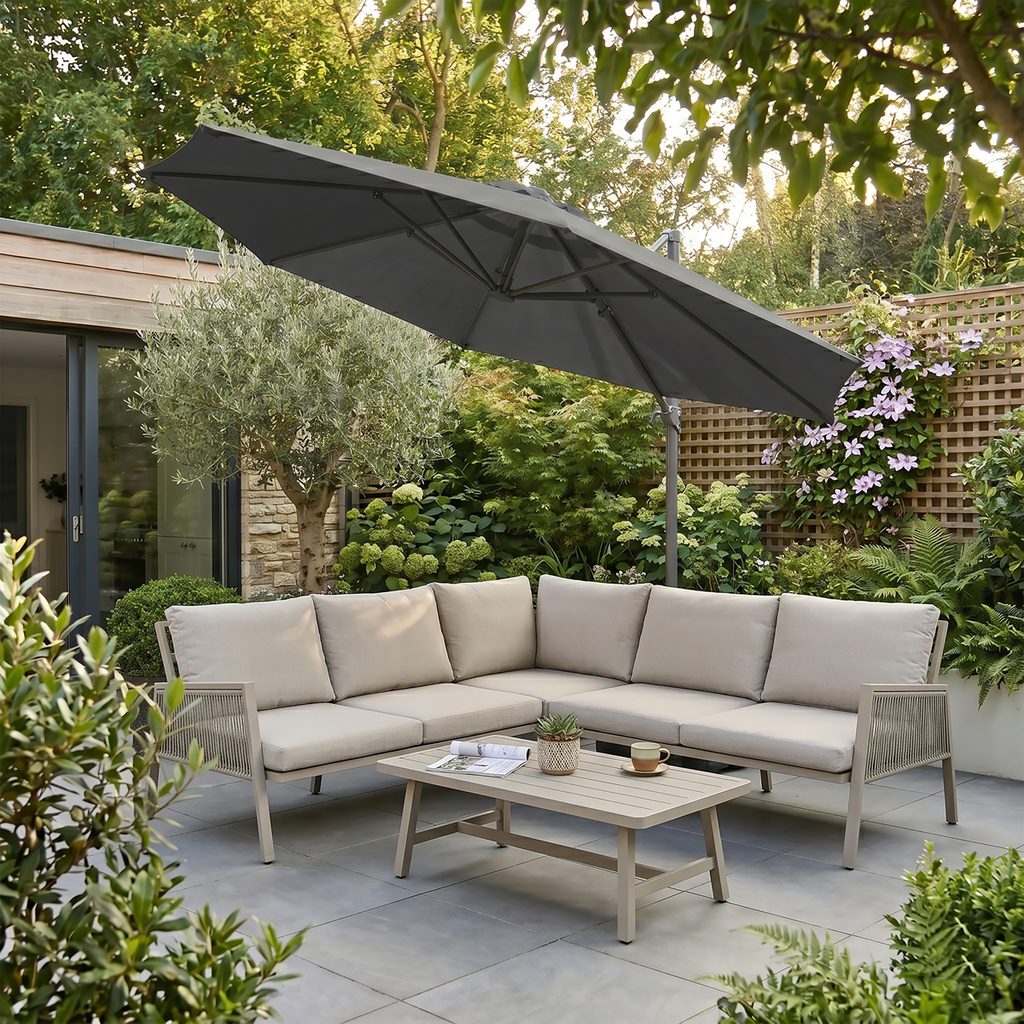 Cantilever Parasol with 360° Rotation, Tilt & Cover 3m - Grey DG267
