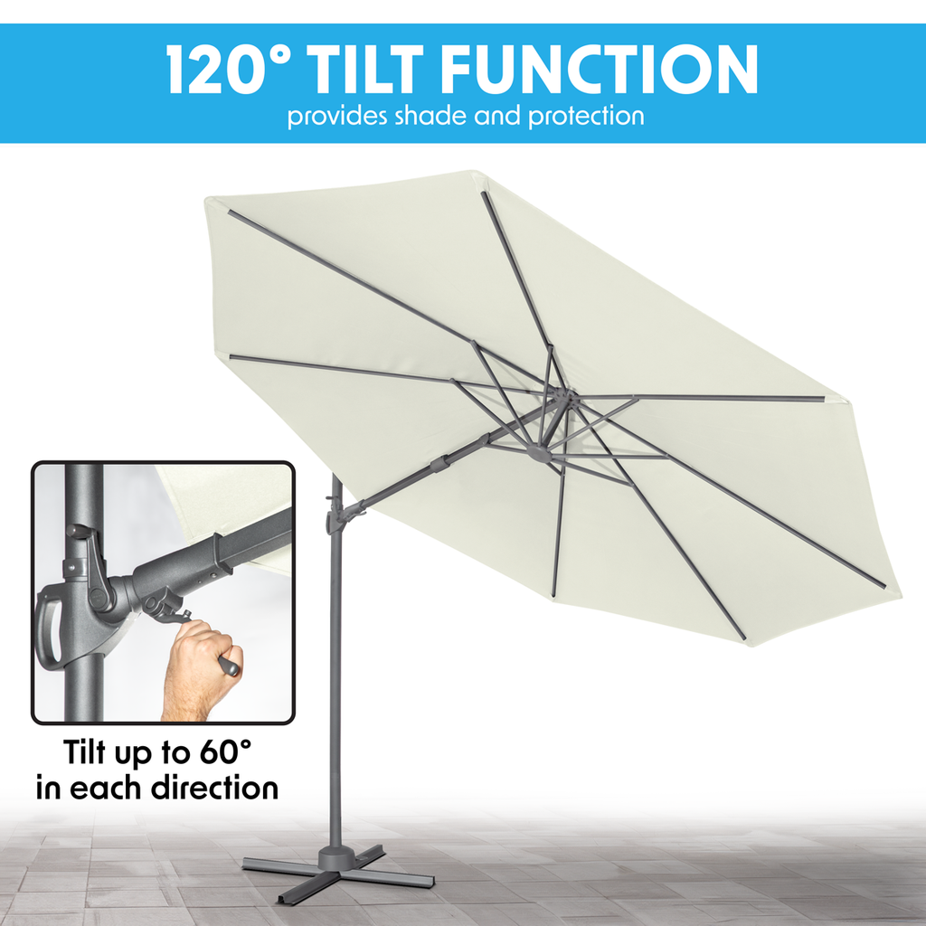 Cantilever Parasol with 360° Rotation, Tilt & Cover 3m - Cream DG268