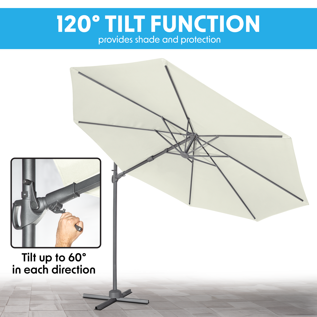 Cantilever Parasol with 360° Rotation, Tilt & Cover 3m - Cream DG268