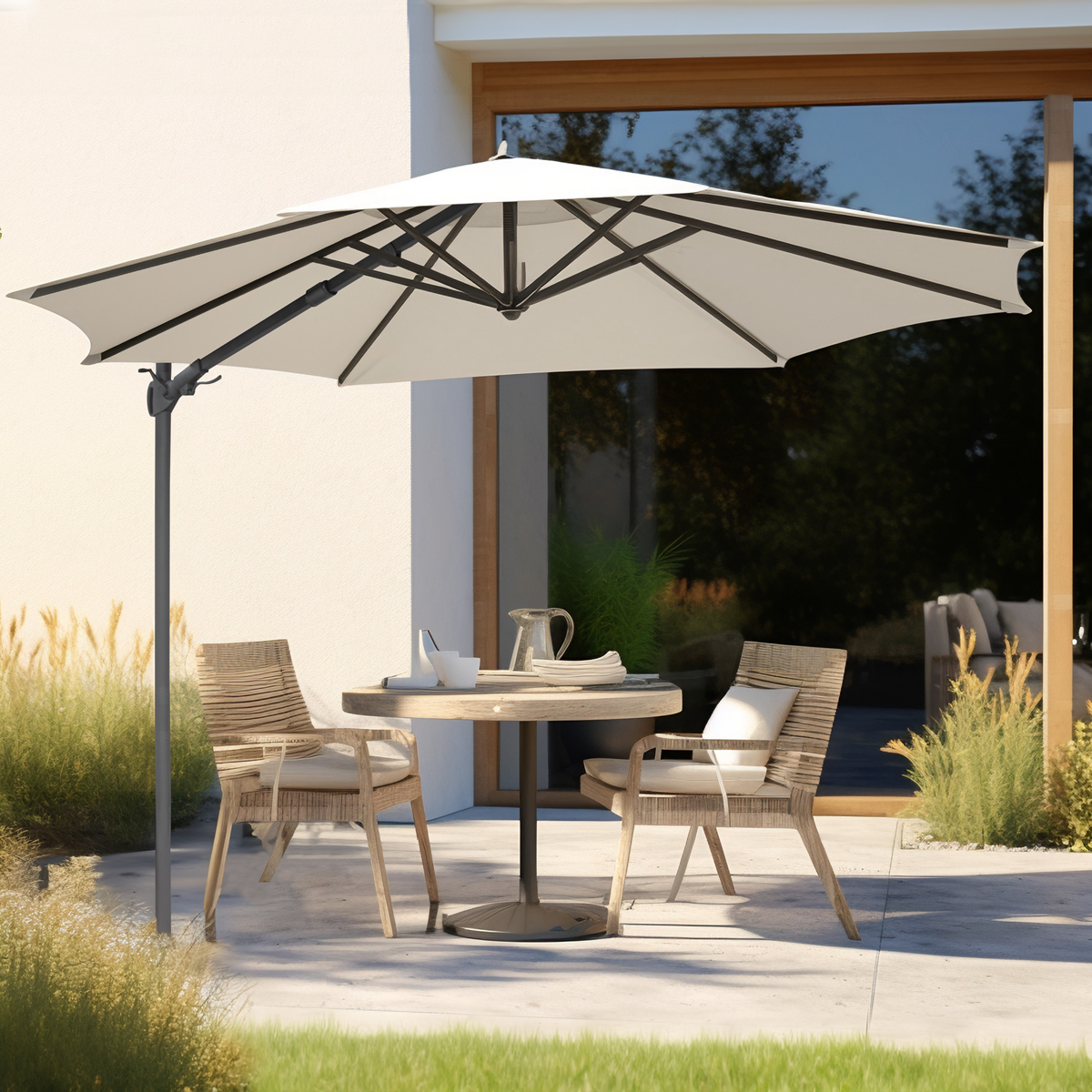 Cantilever Parasol with 360° Rotation, Tilt & Cover 3m - Cream DG268
