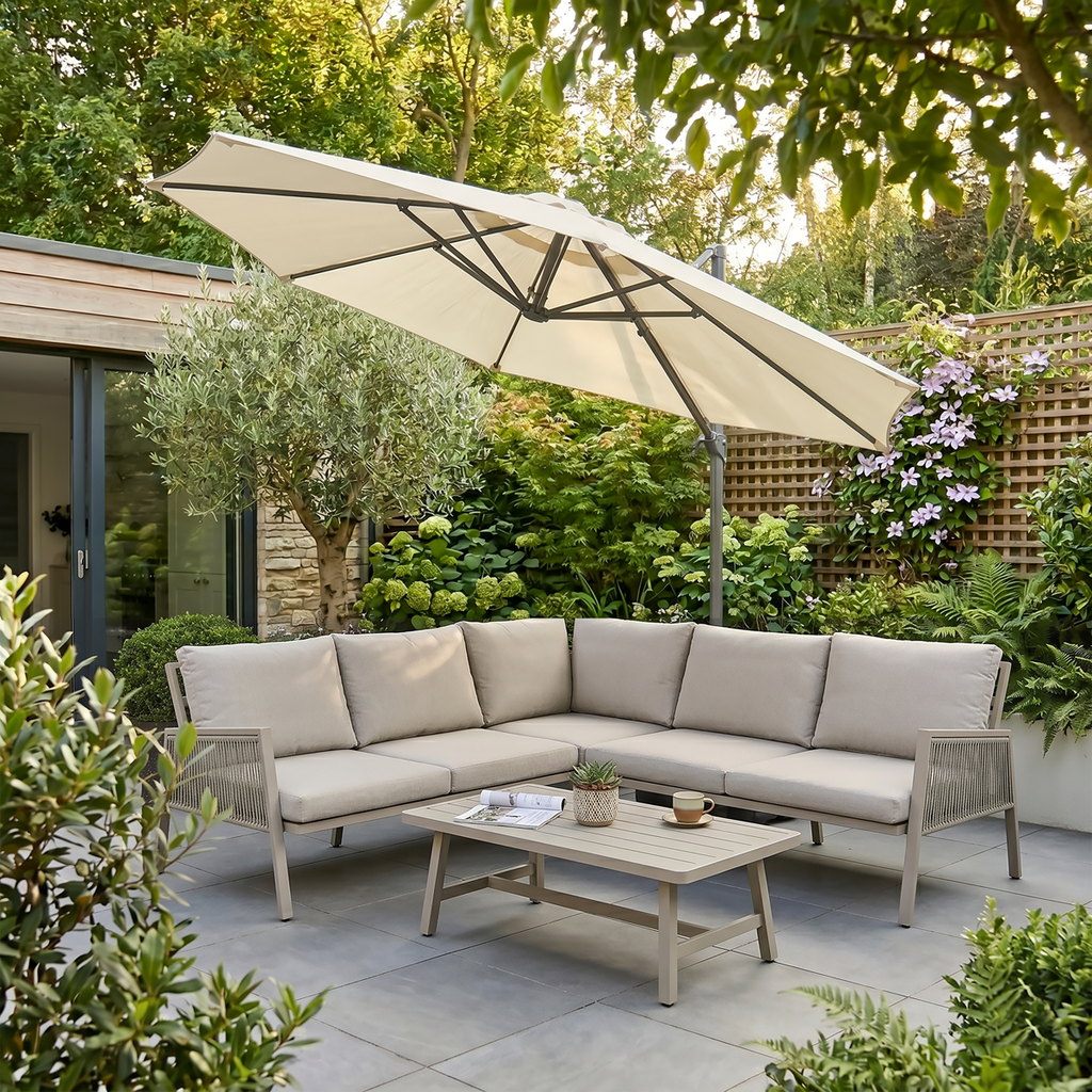 Cantilever Parasol with 360° Rotation, Tilt & Cover 3m - Cream DG268