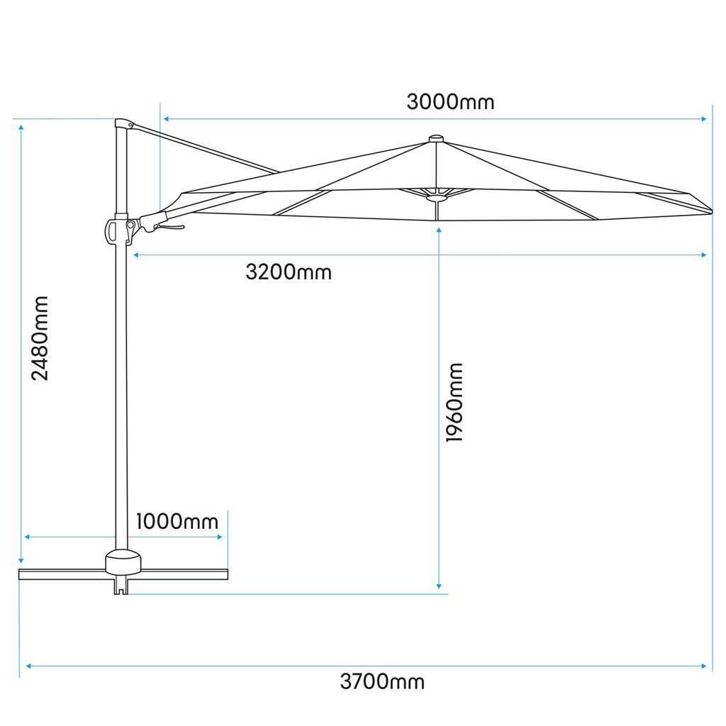 Cantilever Parasol with 360° Rotation, Tilt & Cover 3m - Cream DG268