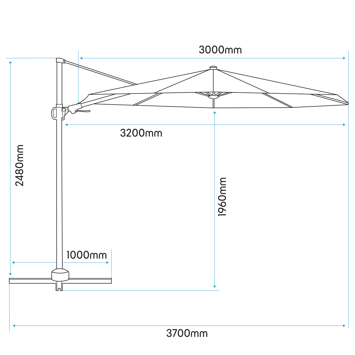Cantilever Parasol with 360° Rotation, Tilt & Cover 3m - Cream DG268