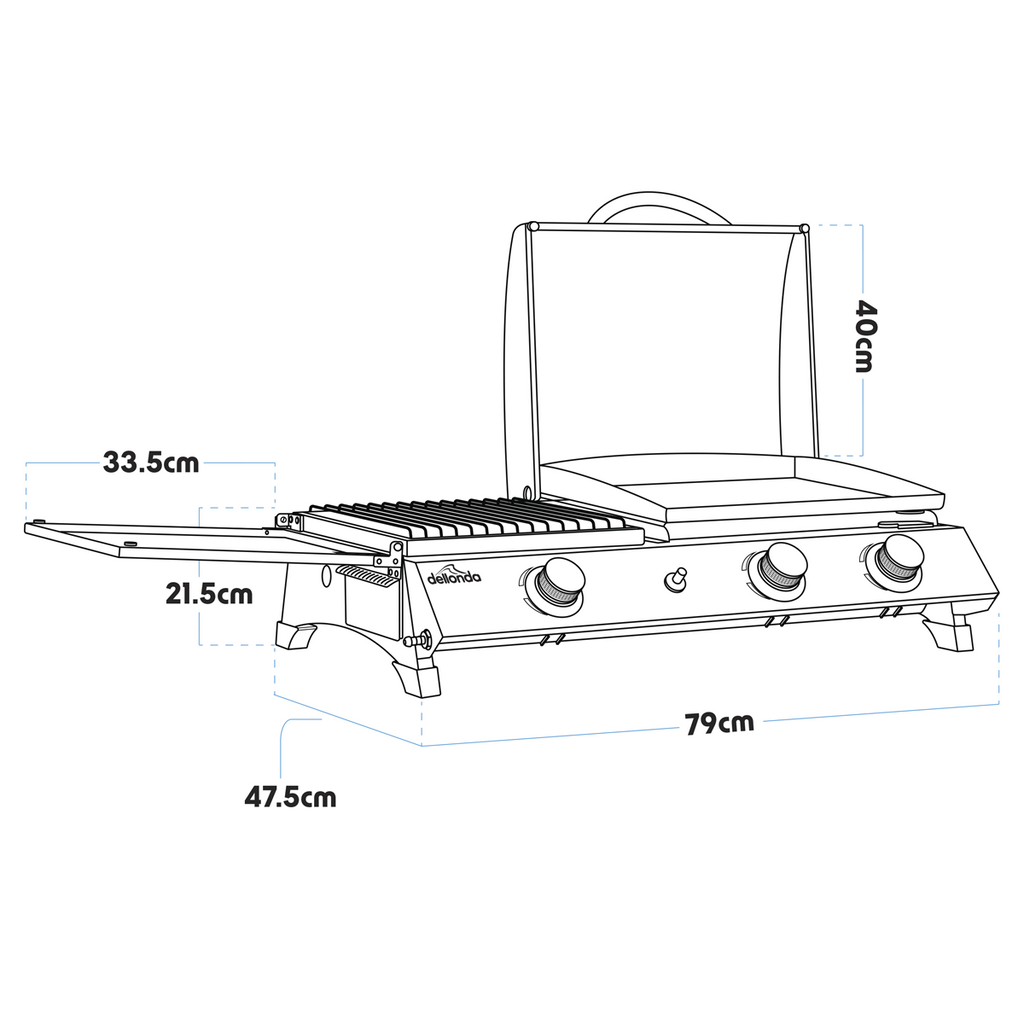 3 Burner Stainless Steel Portable Gas Plancha/Grill 8.5kW DG276