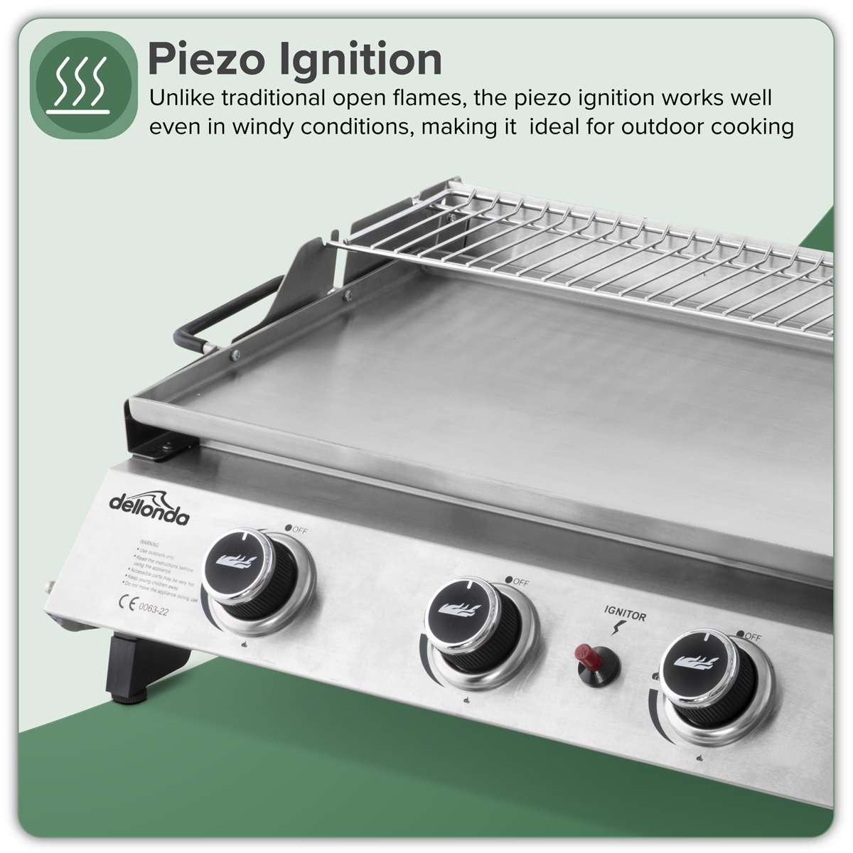 4 Burner Stainless Steel Portable Gas Plancha with Warming Rack 10kW DG277