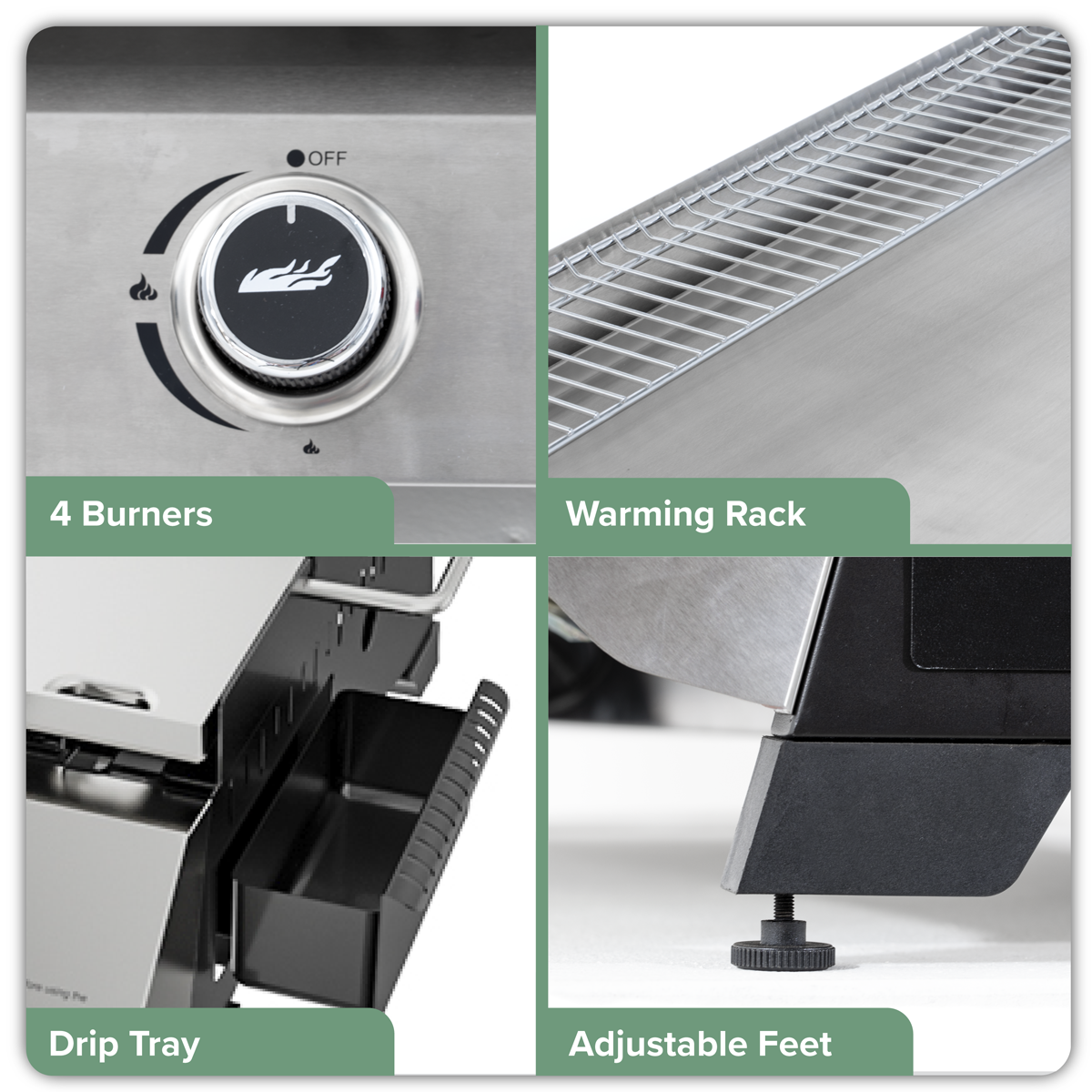 4 Burner Stainless Steel Portable Gas Plancha with Warming Rack 10kW DG277