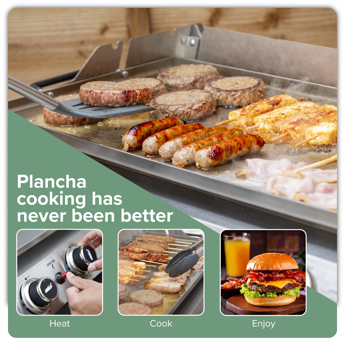 4 Burner Stainless Steel Portable Gas Plancha with Warming Rack 10kW DG277