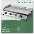 4 Burner Stainless Steel Portable Gas Plancha with Warming Rack 10kW DG277