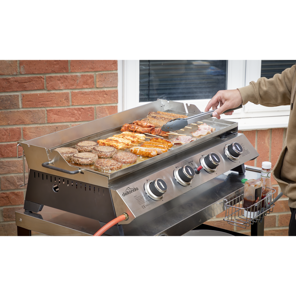 4 Burner Stainless Steel Portable Gas Plancha with Warming Rack 10kW DG277