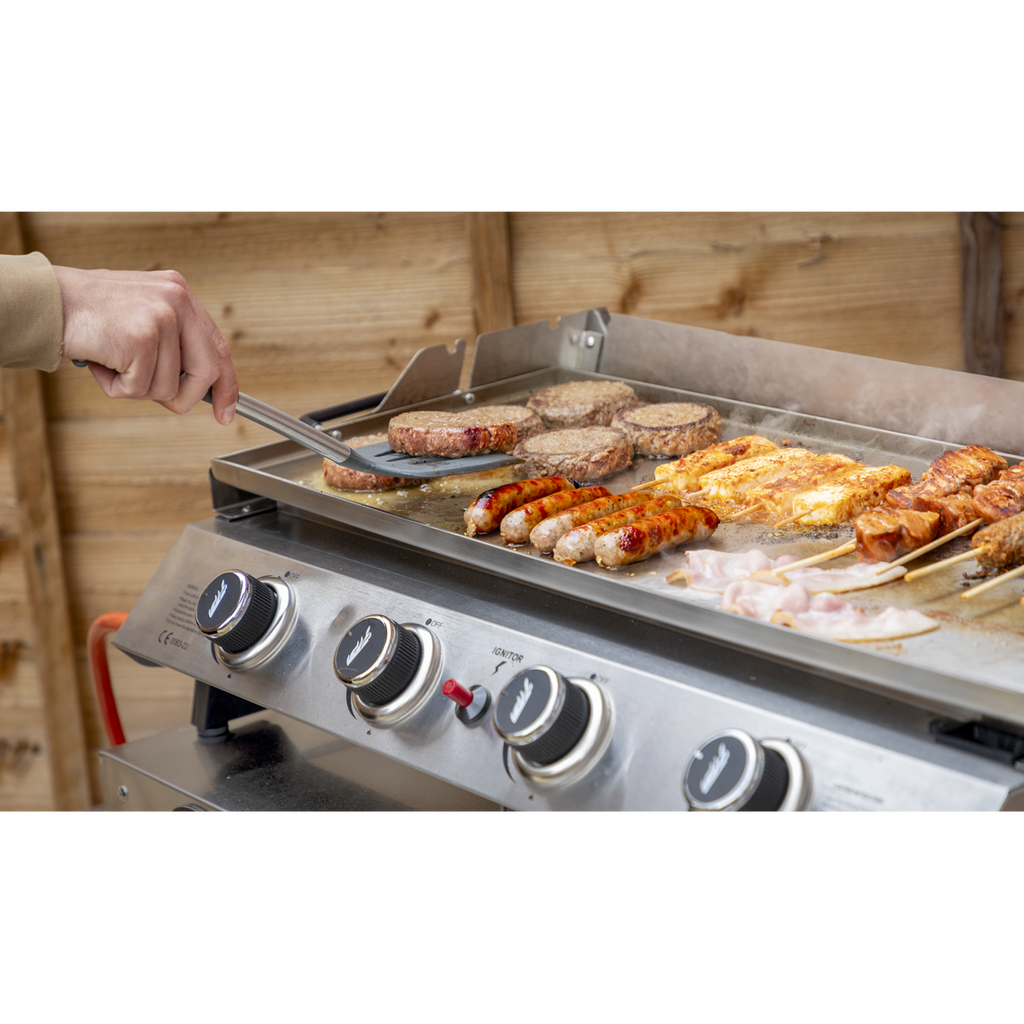 4 Burner Stainless Steel Portable Gas Plancha with Warming Rack 10kW DG277
